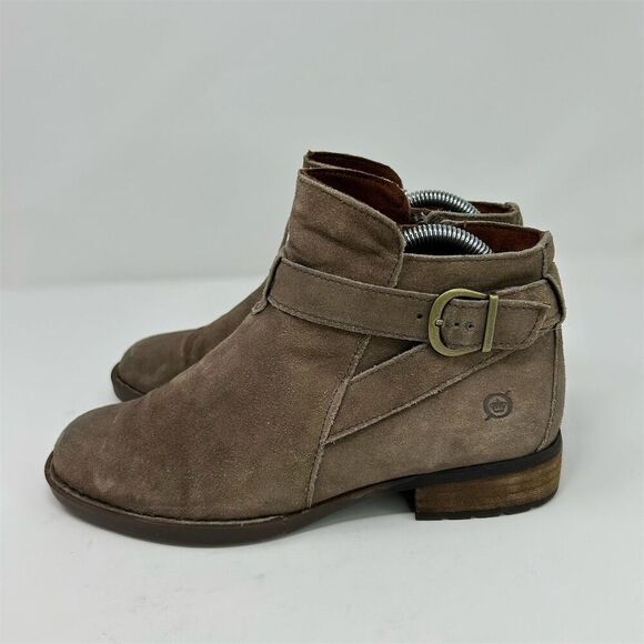 Born Jorgette Women's Heeled Ankle Booties Tan Taupe Brown Suede Size 8 Buckle - Picture 8 of 14